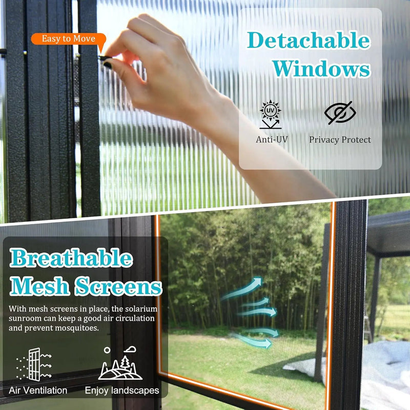 10x12FT All Season Aluminum Sunroom with Detachable Windows by HouseOfZazla