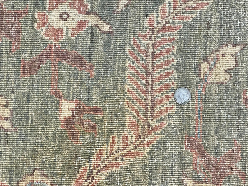 Large Modern Pakistani Rug 9x12, Handmade Wool Carpet, Peshawar Rug, Hand Knotted Oriental Rug, Contemporary, Floral, Light Green by Jewel Rugs