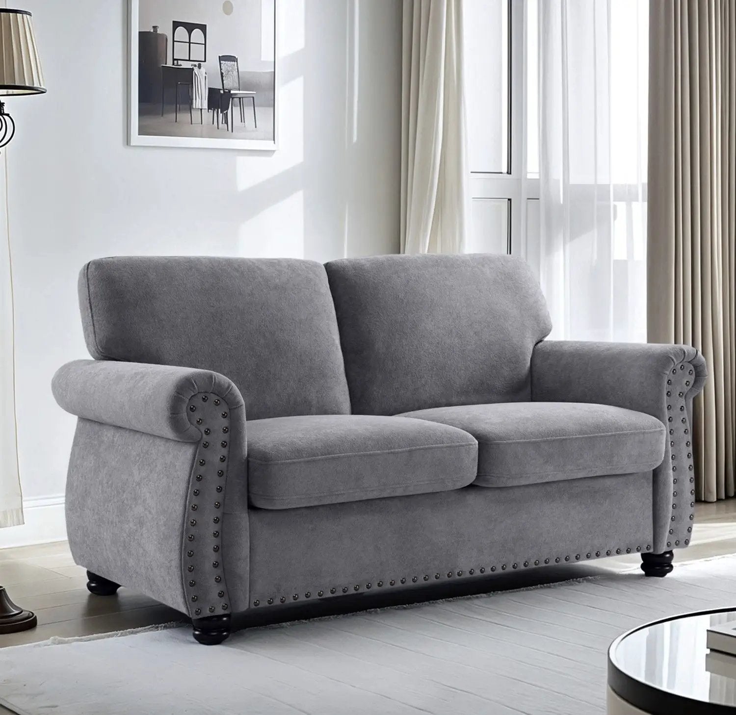 Soft Loveseat, Upholstered 2 Seater Couch, Loose Back Cushions And Turned Legs by Unique Piece Furniture