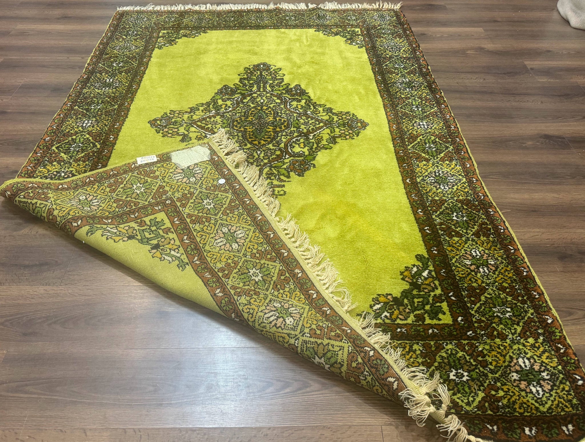 Moroccan Rug 6x8, Semi Open Field, Vintage, Lime Green, Wool Carpet by Jewel Rugs
