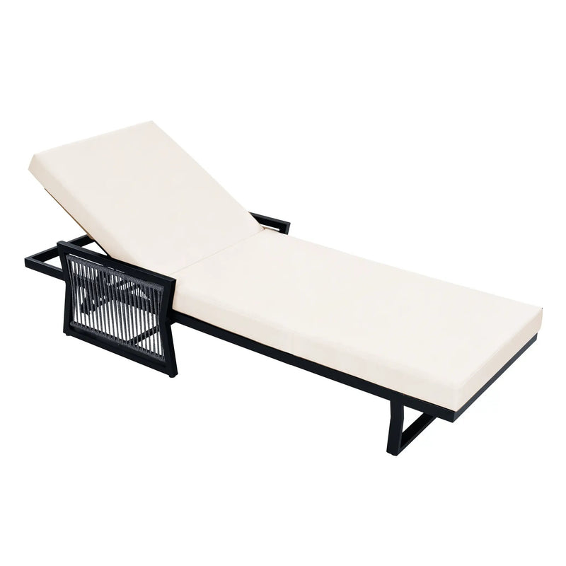 Black Iron Outdoor Chaise Lounge with Cream Cushion by HouseOfZazla