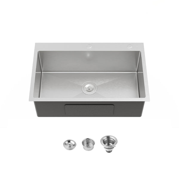 Stainless Steel Kitchen Sink, 30″x19″ Single Bowl, Overmount, Brushed Nickel