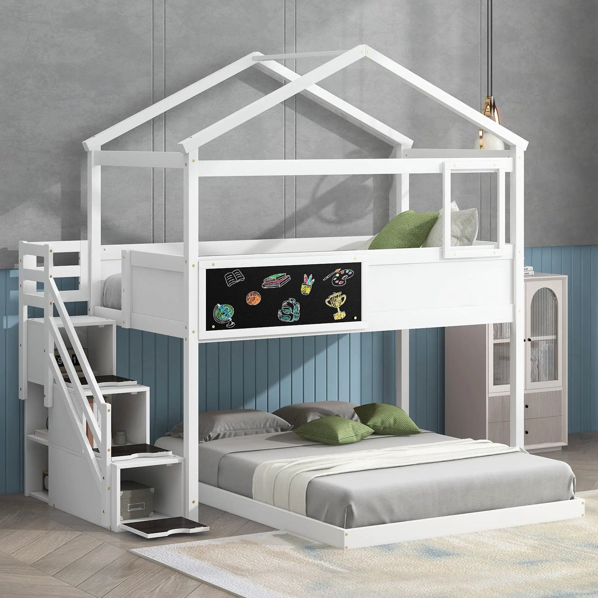 House Style Bunk Bed With Storage Staircase And board by Unique Piece Furniture