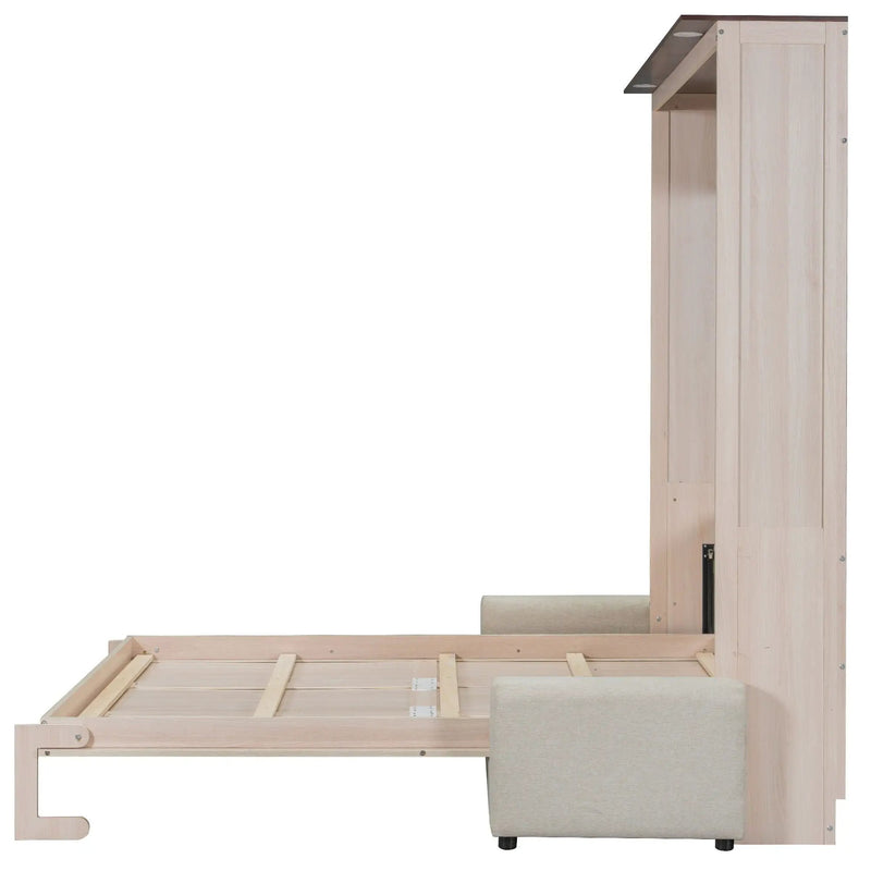 Queen Size Murphy Bed With Sofa And LED - Beige by Unique Piece Furniture