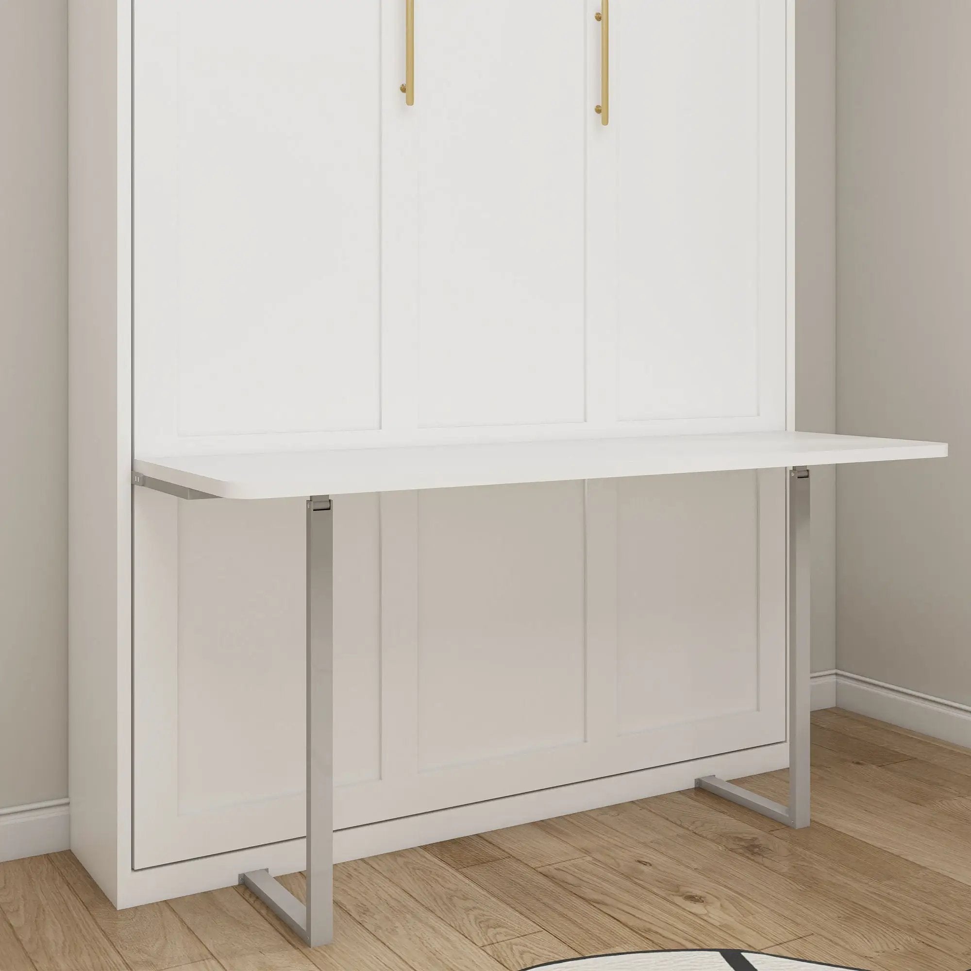 Queen Size Murphy Wall Bed With Side Storage Cabinets - White by HouseOfZazla