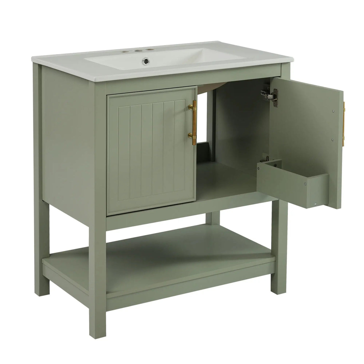 Elegant Bathroom Vanity With Ceramic Sink And Versatile Storage by HouseOfZazla