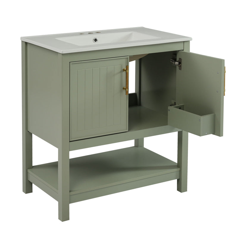 Elegant Bathroom Vanity With Ceramic Sink And Versatile Storage by HouseOfZazla