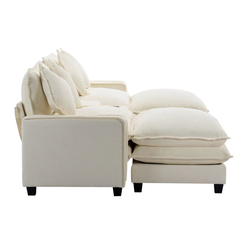 Sectional Sofa Upholstered Sofa With Two Removable Ottoman, Two USB Ports, Two Cup Holders And Large Storage Box For Living Room by HouseOfZazla