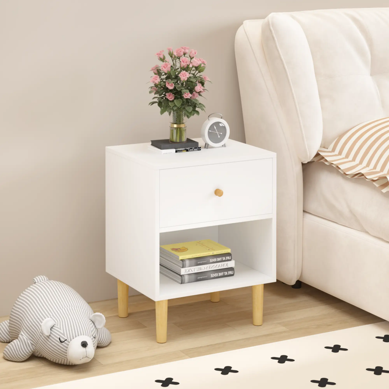 23.22"H Wooden Nightstand with One Drawer and Shelf by HouseOfZazla