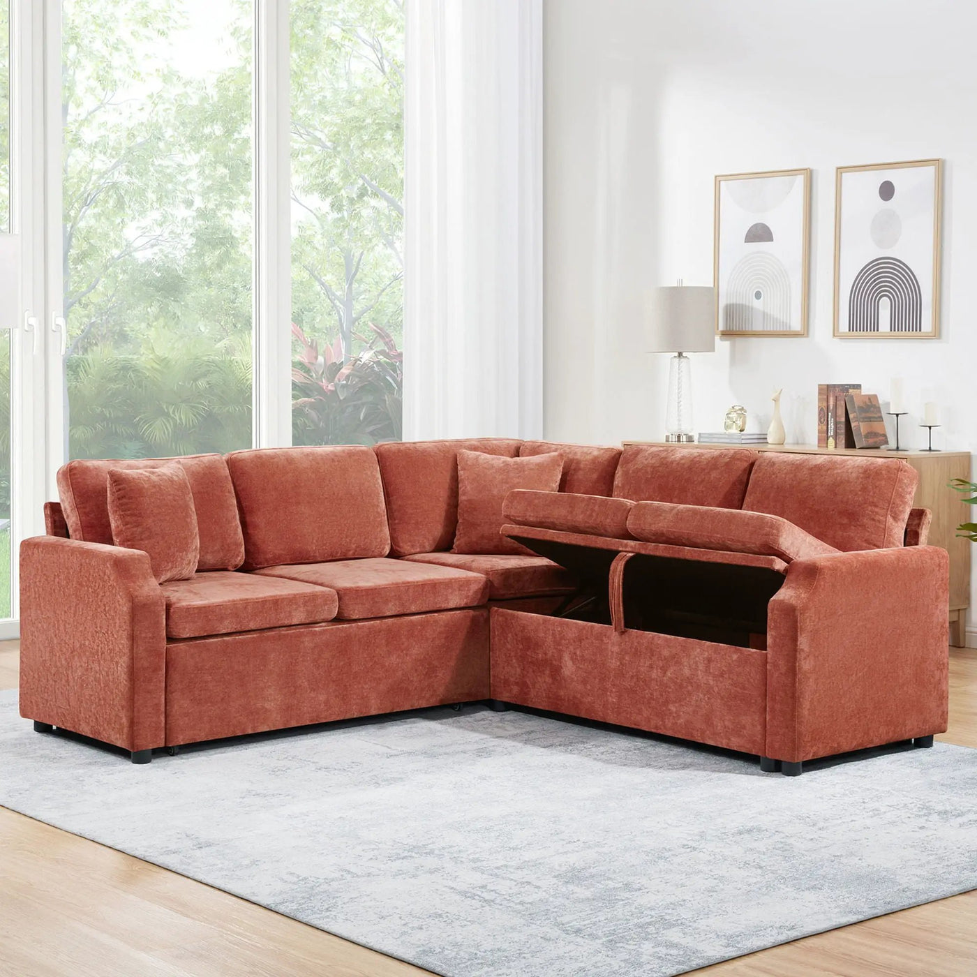 Modern L Shaped Sectional Sofa Bed With Hidden Storage Upholstery by Unique Piece Furniture