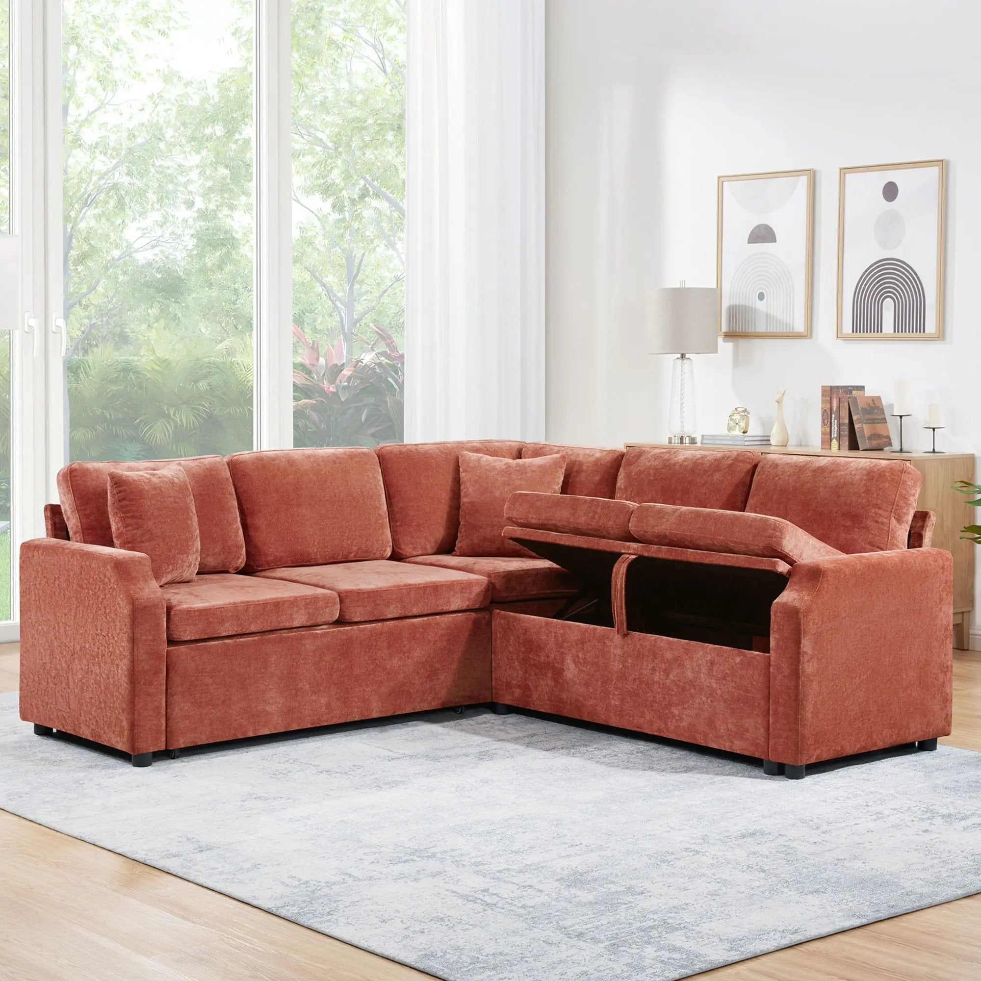 Modern L Shaped Sectional Sofa Bed With Hidden Storage Upholstery by Unique Piece Furniture