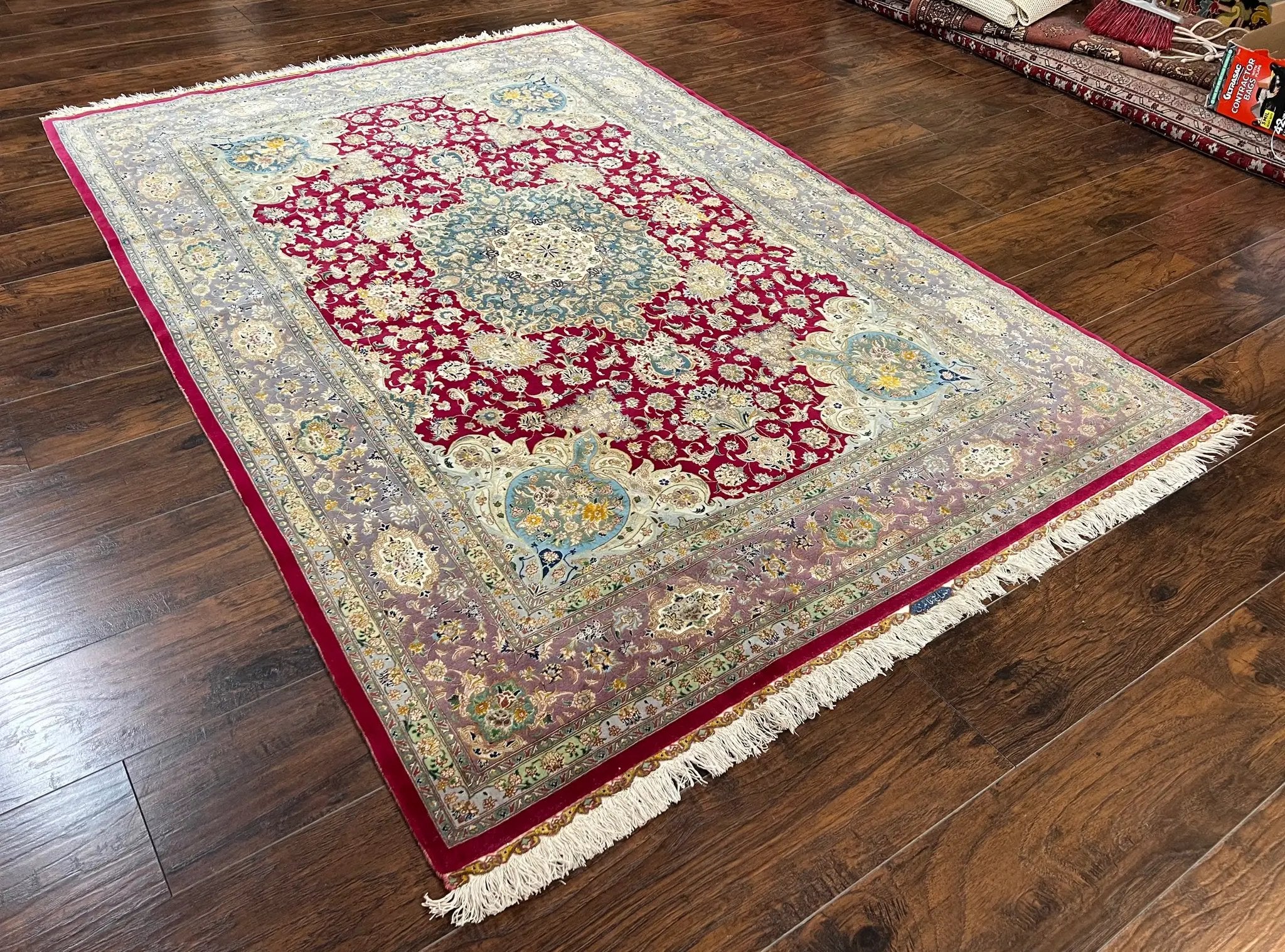 Stunning Persian Tabriz Rug 5x7, Signed by Masterweaver, Maroon, Floral Medallion, Ultra Fine 70 Raj 625 KPSI, Kork Wool Silk Foundation, Handmade by Jewel Rugs