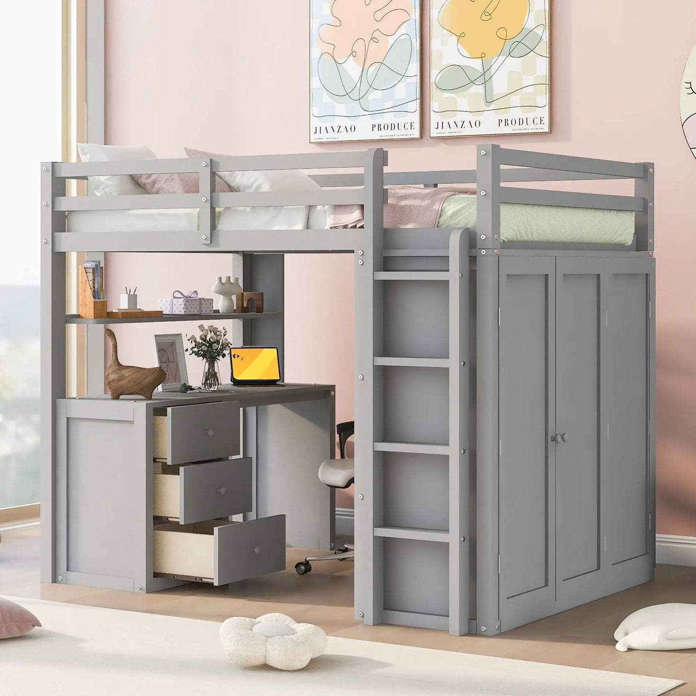 Loft Bed With Drawers, Desk, And Wardrobe by HouseOfZazla