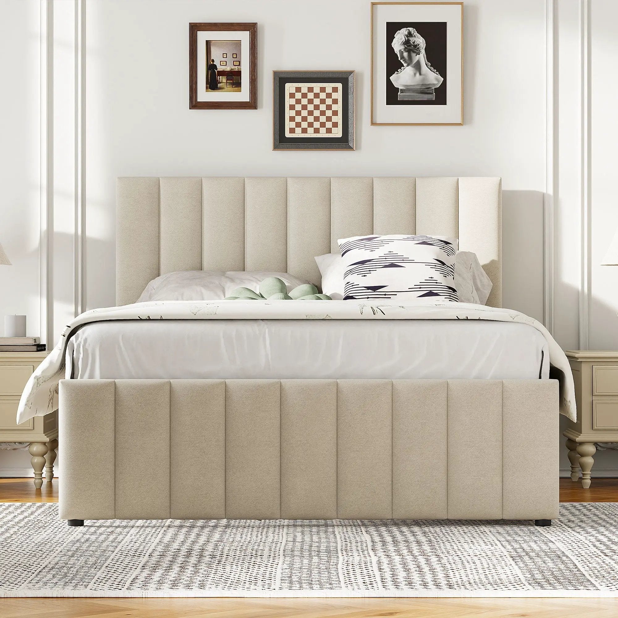 Upholstered Platform Bed With Twin Size Trundle And 3 Drawers by Unique Piece Furniture