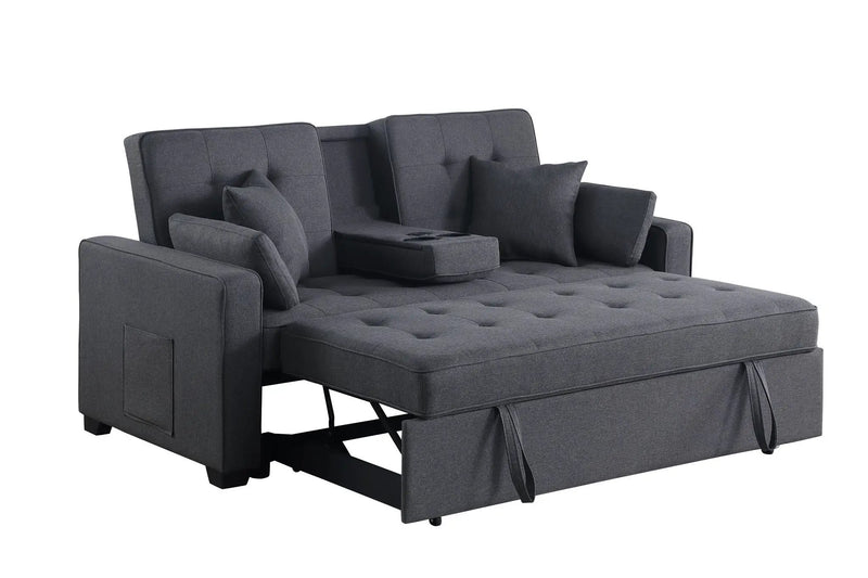 Cody II - Convertible Sleeper Loveseat With Cup Holder, Charging Ports and Pocket - Dark Gray by Unique Piece Furniture