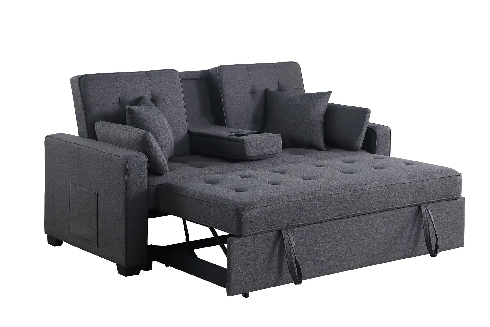 Cody II - Convertible Sleeper Loveseat With Cup Holder, Charging Ports and Pocket - Dark Gray by HouseOfZazla