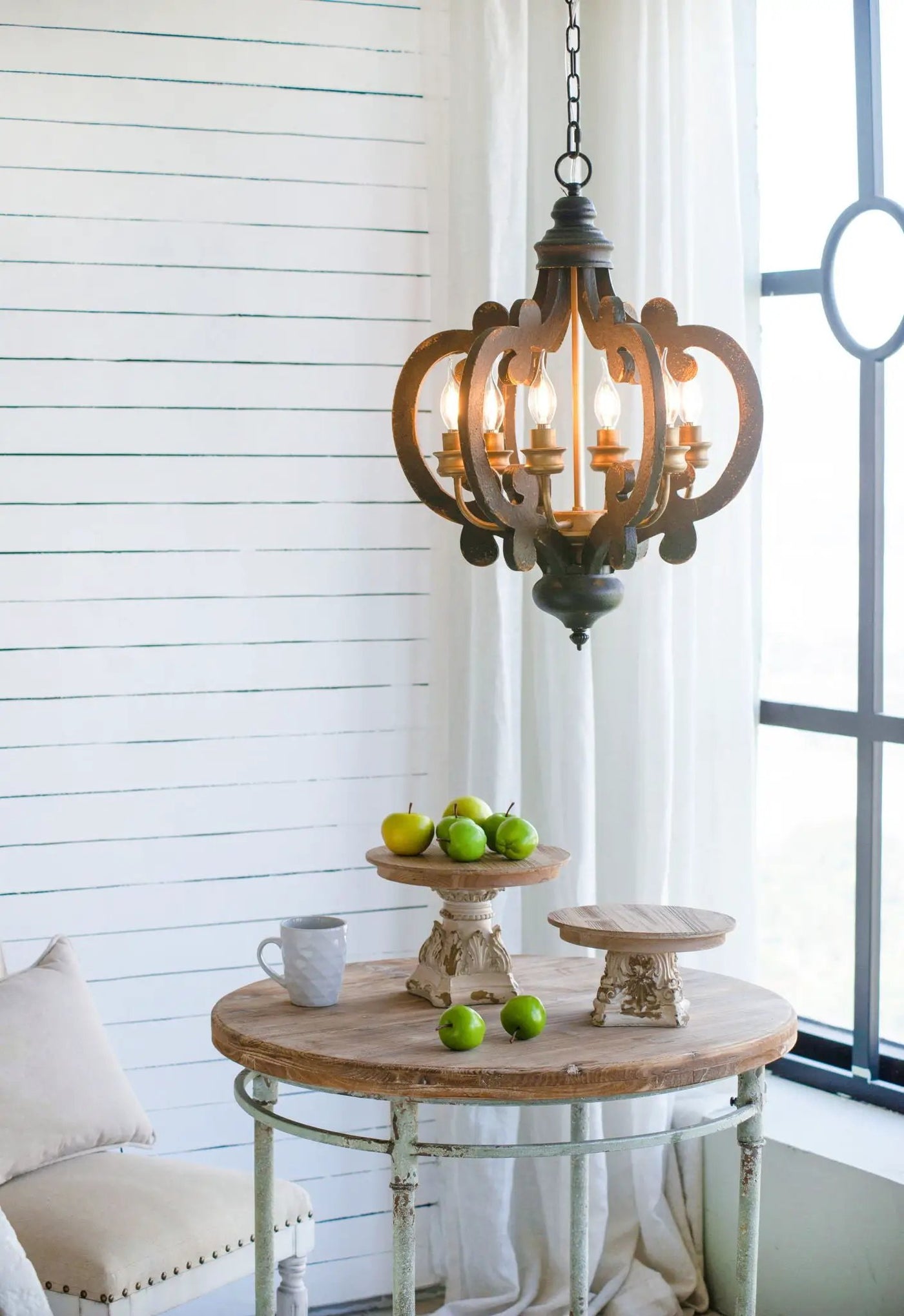 Farmhouse Chandelier, 6 Light Wood Chandelier Pendant Light Fixture With Adjustable Chain For Dining Room Living Room Entryway, Bulb Not Included by HouseOfZazla