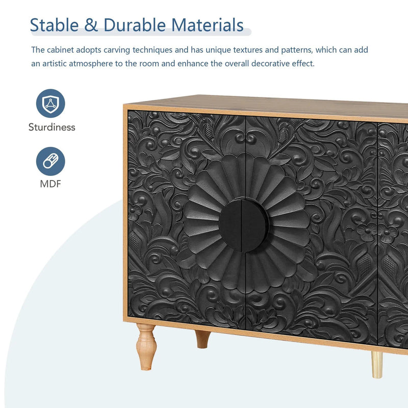 Black Carved Symmetrical Design Door And Wood Coloured Frame TV Stand by HouseOfZazla