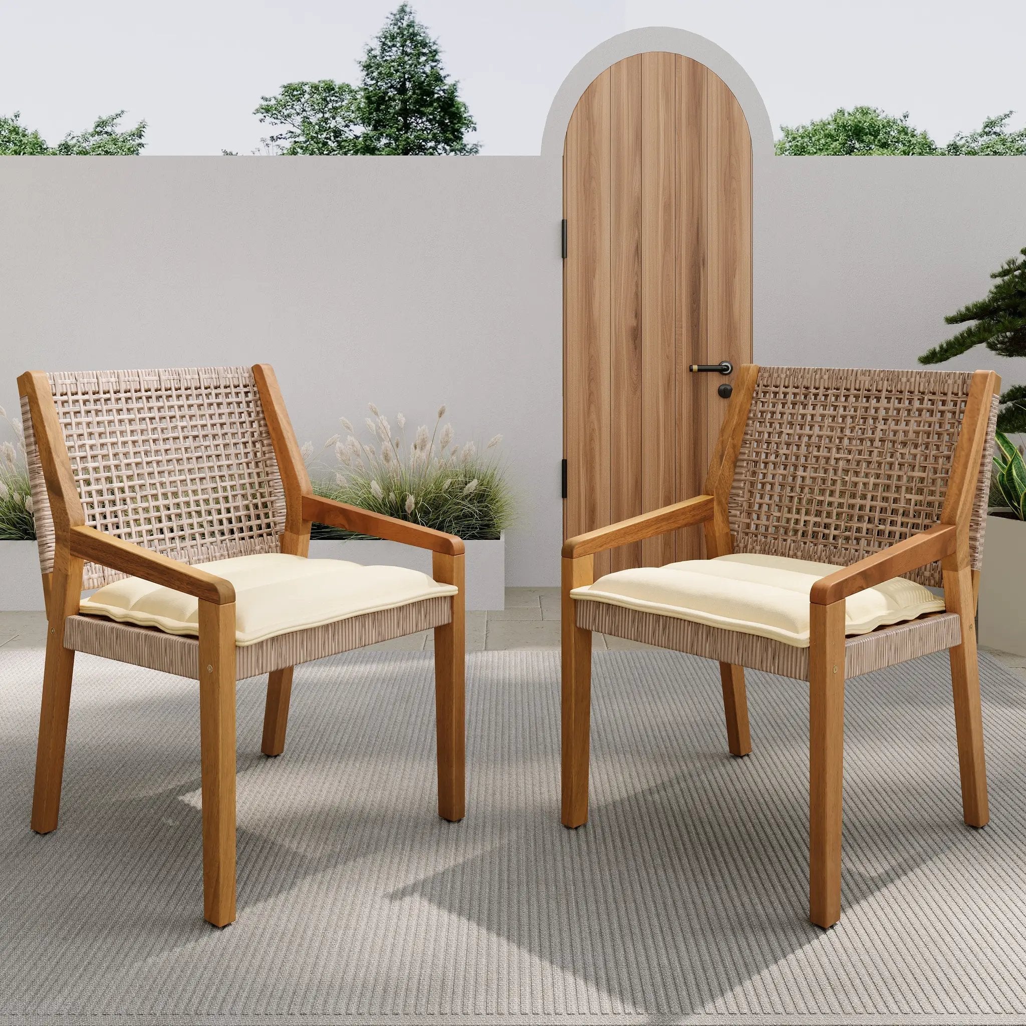 Outdoor Dining Chair Set - Acacia Wood and Wicker by HouseOfZazla