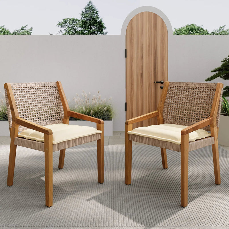 Outdoor Dining Chair Set - Acacia Wood and Wicker by HouseOfZazla