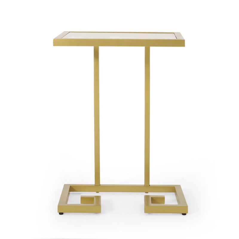 Modern Glam C Shaped End Table With Tempered Glass Top - Gold by HouseOfZazla