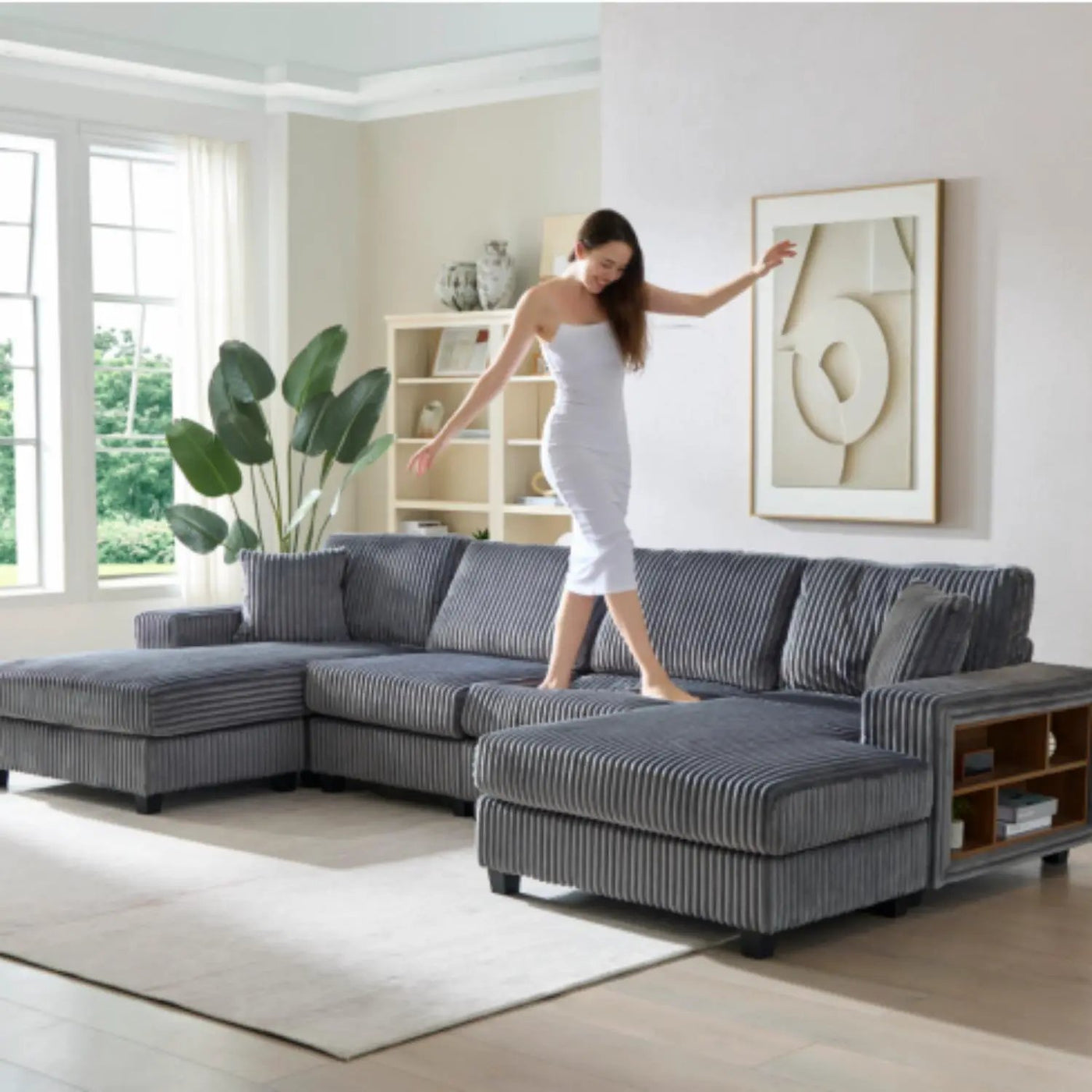 U-Shaped Convertible Sofa, 4 Seater Large Living Room Lounge by Unique Piece Furniture
