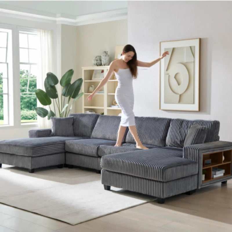 U-Shaped Convertible Sofa, 4 Seater Large Living Room Lounge by Unique Piece Furniture