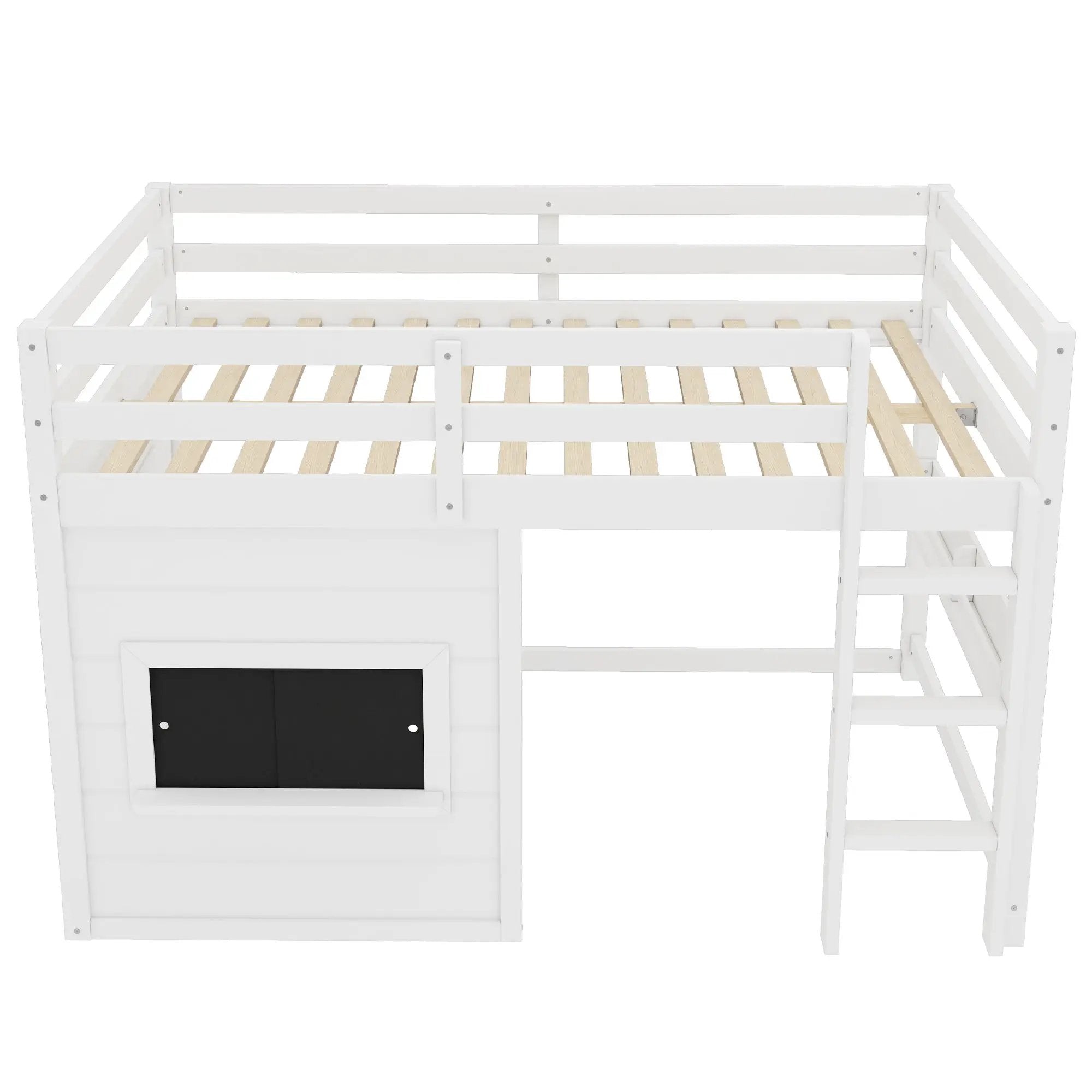Full Size Loft Bed With Sliding Chalkboard & Bookshelf by HouseOfZazla