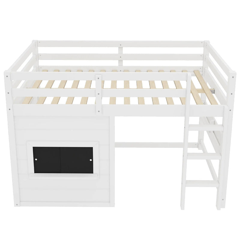 Full Size Loft Bed With Sliding Chalkboard & Bookshelf by HouseOfZazla
