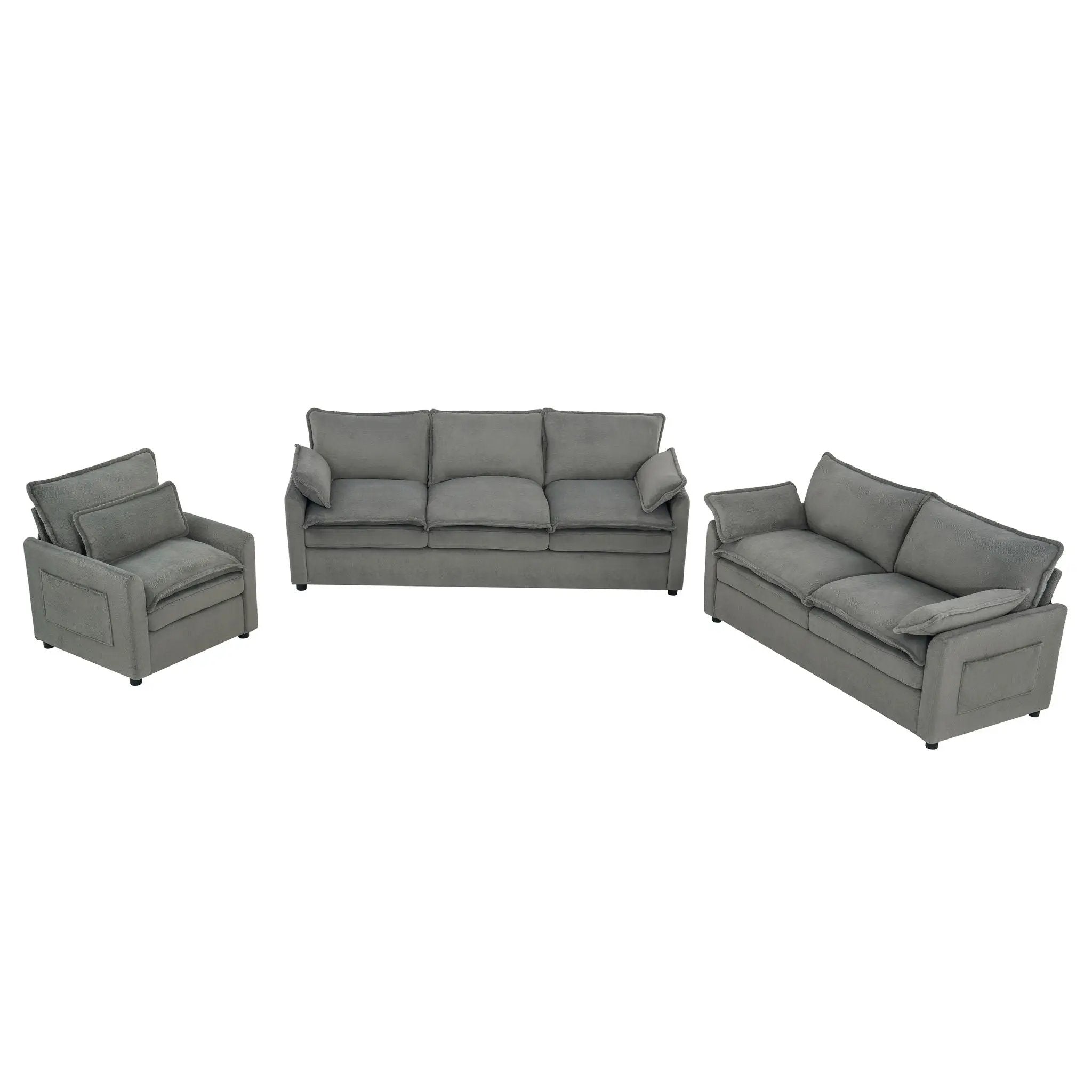 Modern Sofa Set With Double Layer Cushion And Side Storage Pockets by HouseOfZazla
