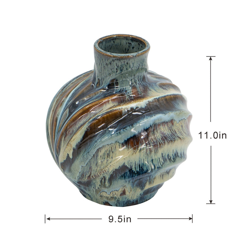 9.4x9.4x11" Blue and Brown Reactive Glazed Accent Vase by HouseOfZazla