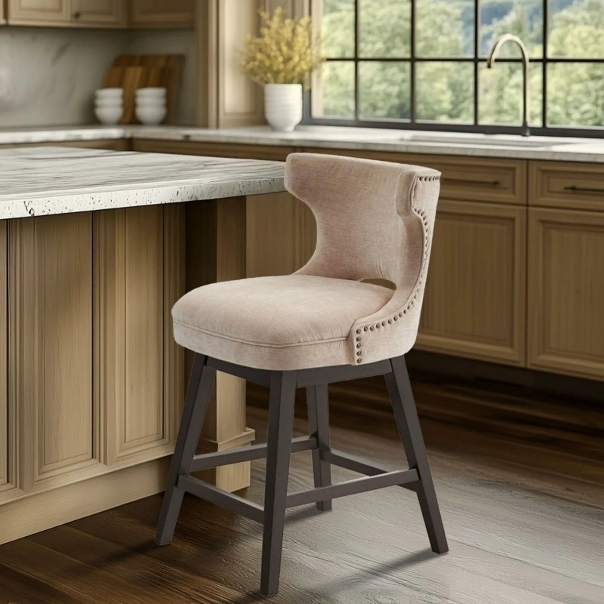 360 Degree Swivel Counter Stool With Silver Detailing by Unique Piece Furniture