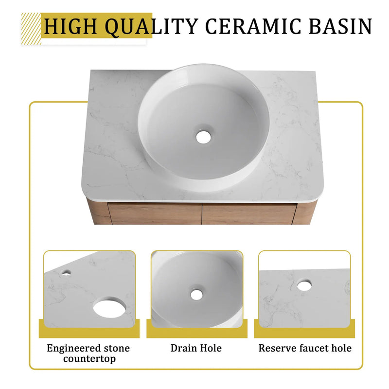 42" Wall-Mounted Bathroom Vanity With Ceramic Art Sink by HouseOfZazla