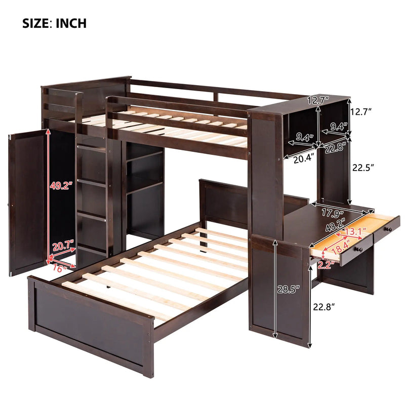 Loft Bed With A Stand Alone Bed, Shelves, Desk, And Wardrobe by HouseOfZazla