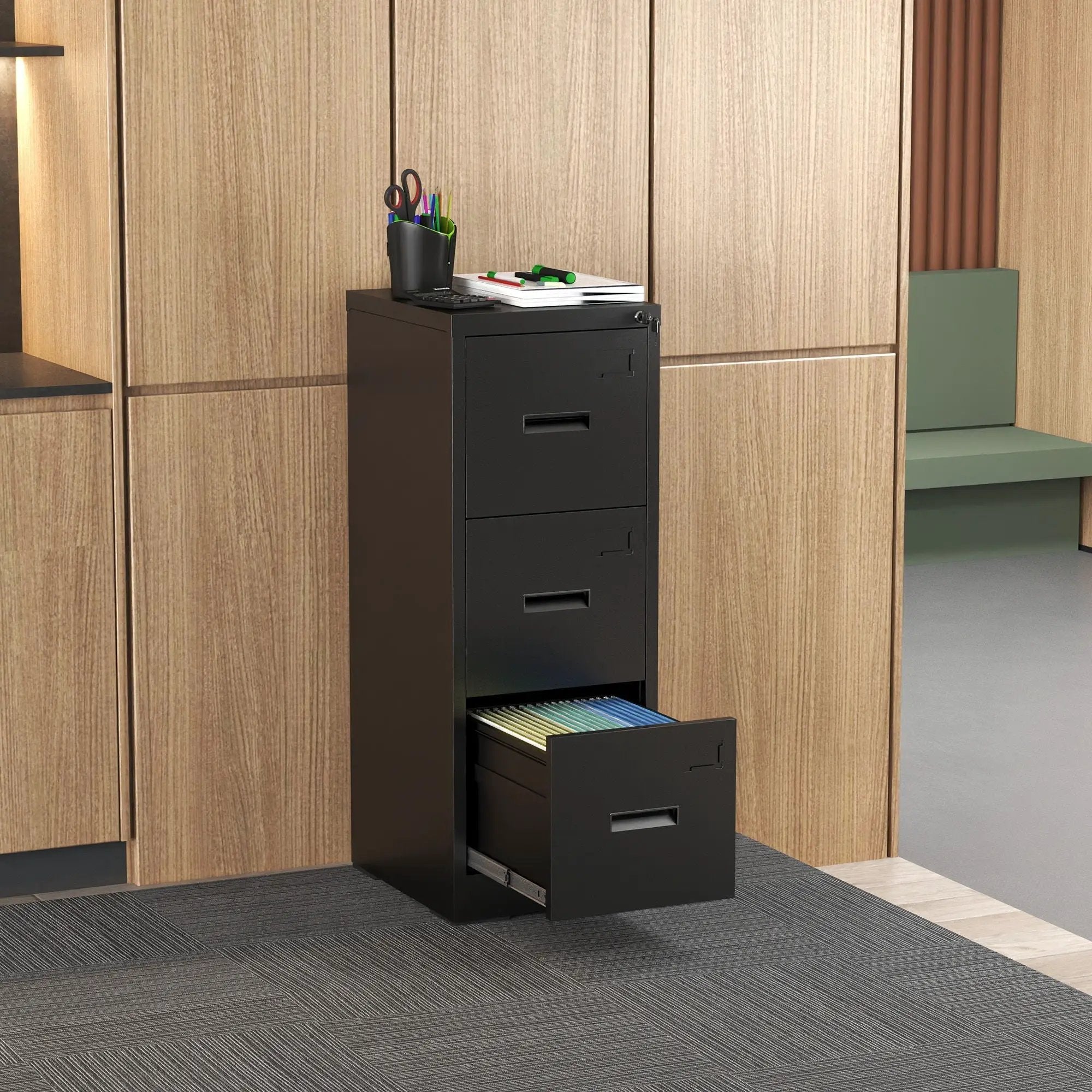 Modern Drawer Metal Vertical File Cabinet With Lock And Card Slot For Office by HouseOfZazla