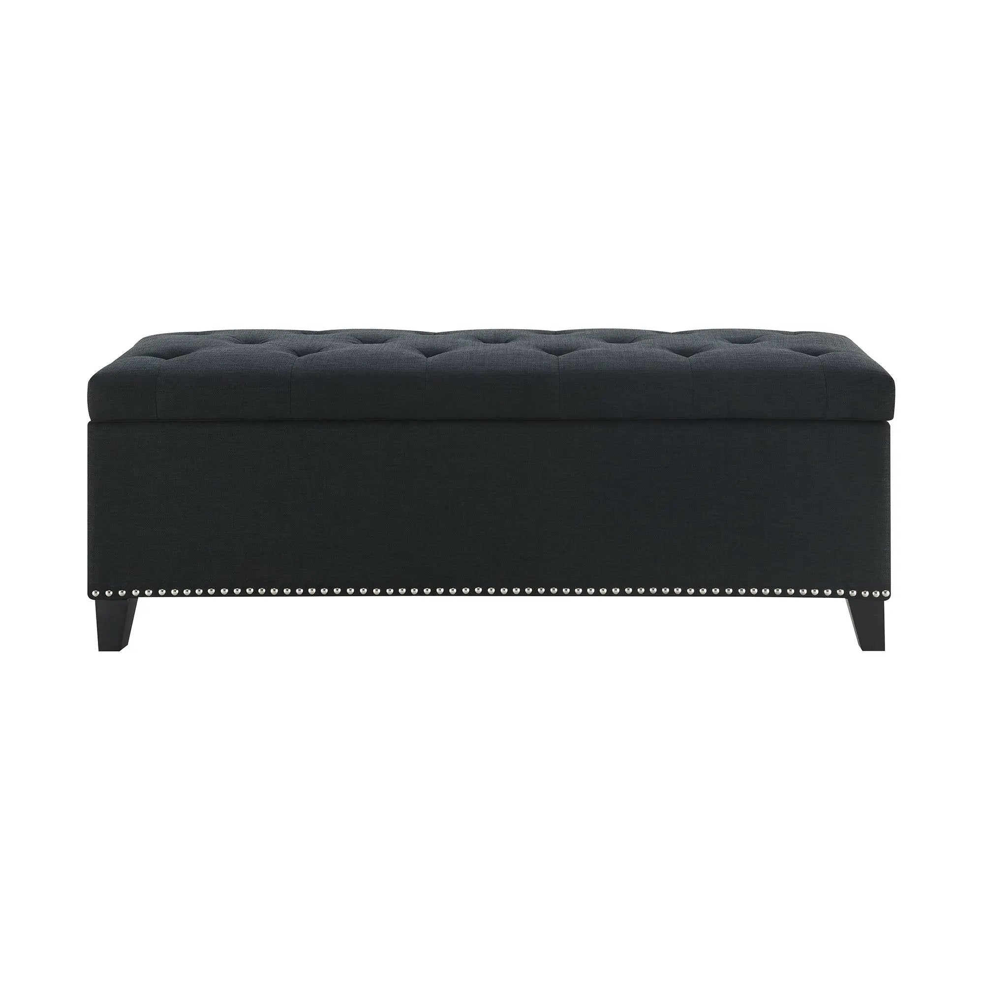 Button-Tufted Storage Ottoman With Safety Close Hinge