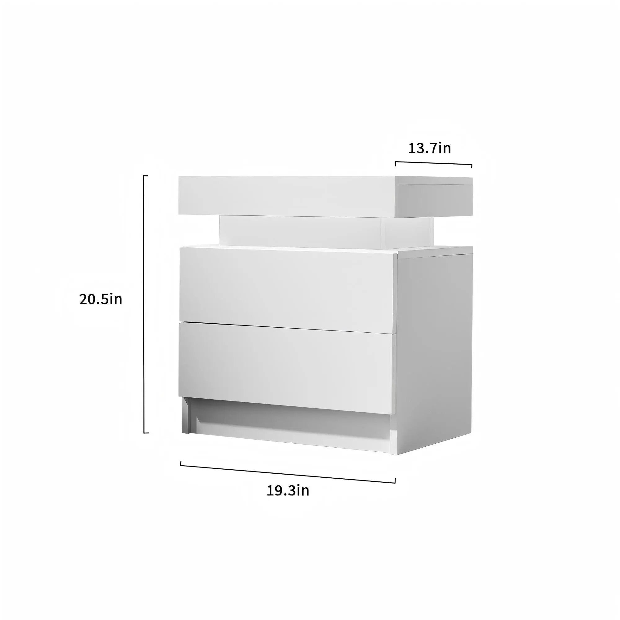 Modern LED Bedside Table Cabinet With Adjustable Lights And 2 Drawers - White by Unique Piece Furniture