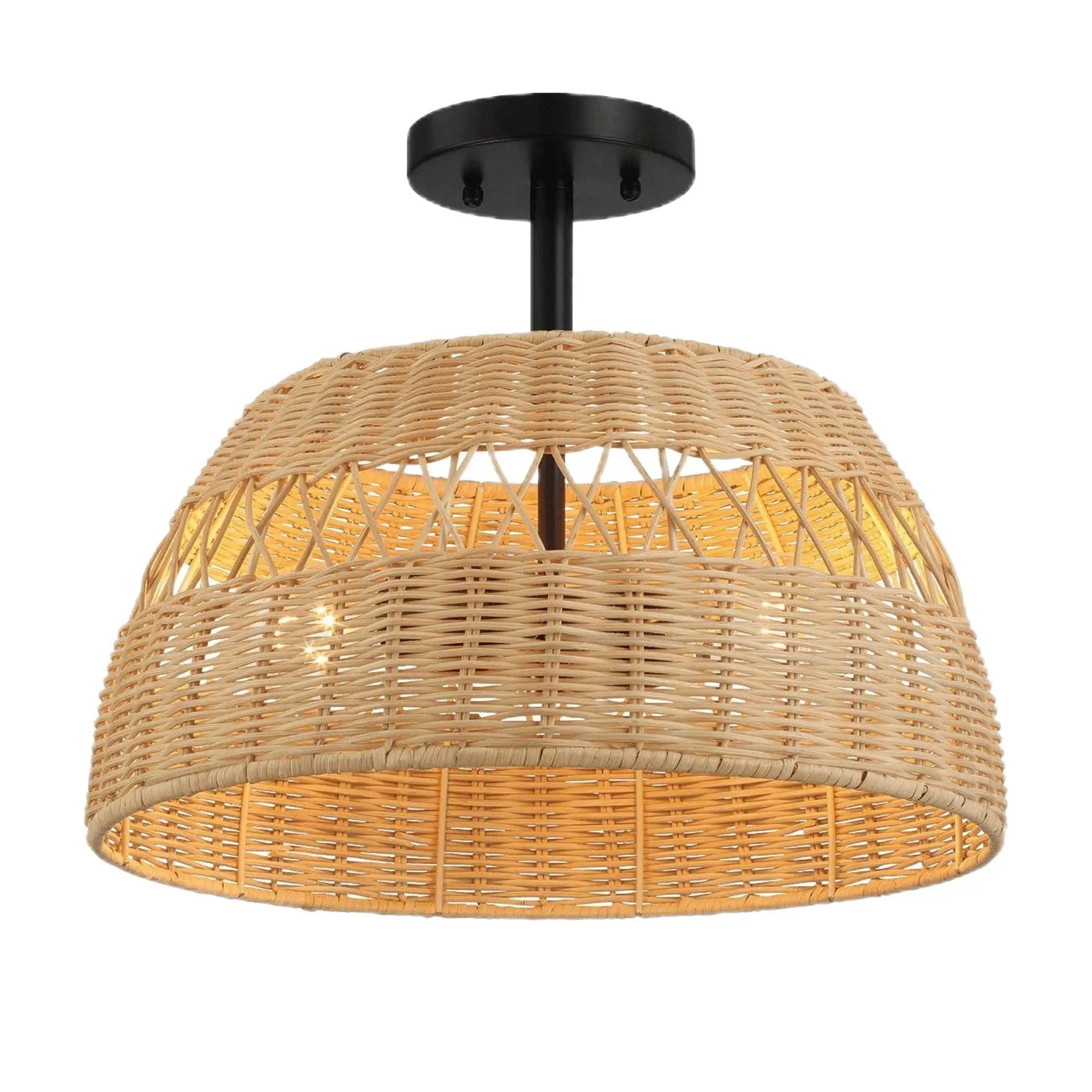Twinkle - Double Lights Semi Flush With Shade - Black / Rattan by HouseOfZazla