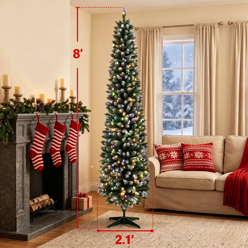 8ft Flocked Pencil Prelit Christmas Tree, Dual-Color by HouseOfZazla