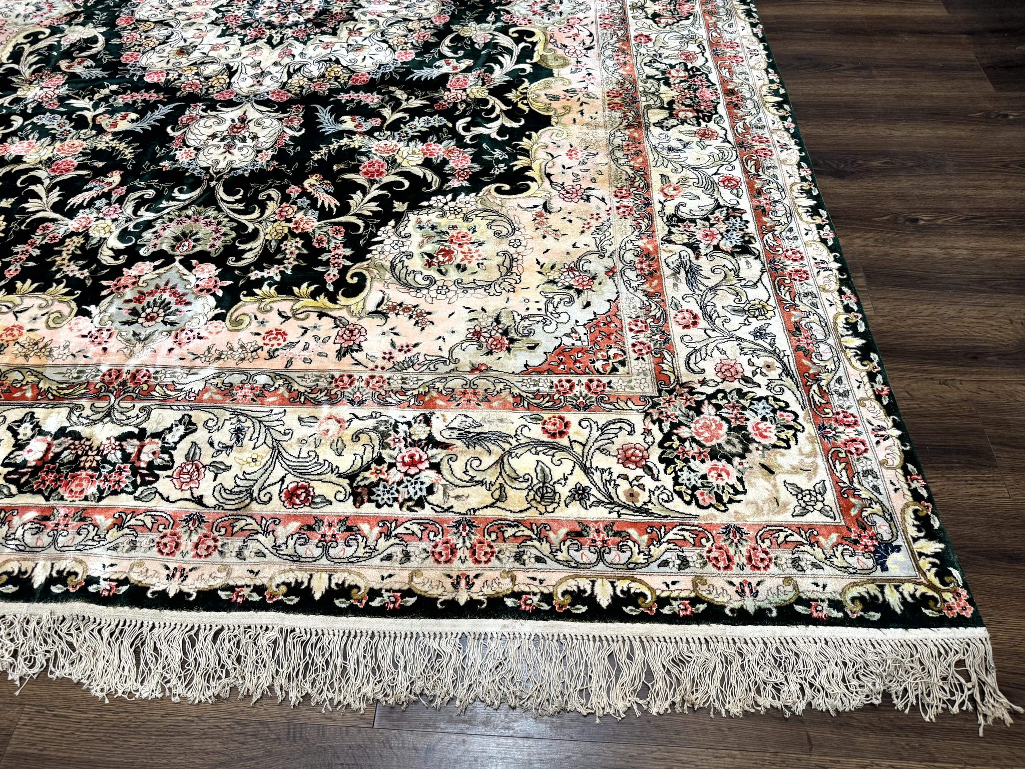 Silk Indian Kashmiri Rug 9x12, Vintage Hand Knotted Carpet by Jewel Rugs