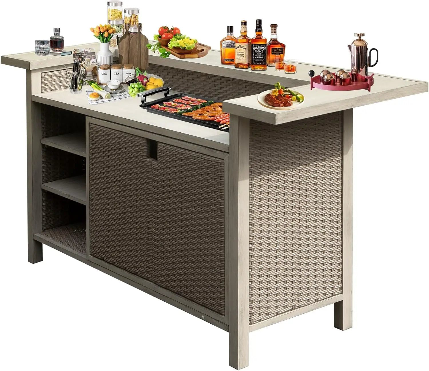 Outdoor Home Bar Unit Set of 3, All-Weather Wicker & Aluminum Frame by HouseOfZazla