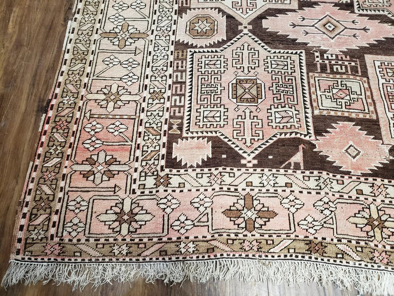 Antique Caucasian Rug 5' 5" x 10' 9", Shirvan Carpet, Wide Oriental Corridor Runner, Quality Handmade Hand-Knotted Wool Rug, Pale Pink Black by Jewel Rugs