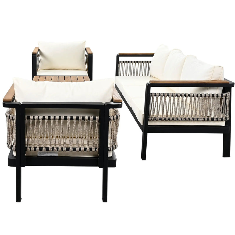 4 Pieces Outdoor Sectional Sofa Set 5 Person Patio Seating Group Outdoor Conversation Set With Cushions And A Coffee Table For Patios by HouseOfZazla
