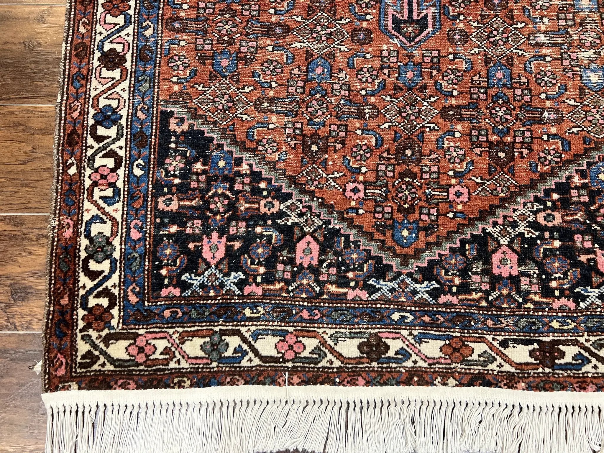 Red Persian Hamadan Rug 4x6, Wool Handmade Antique Carpet, Geometric Medallion Rug, Oriental Rug 4 x 6, Persian Tribal Rug, Hand Knotted Rug by Jewel Rugs