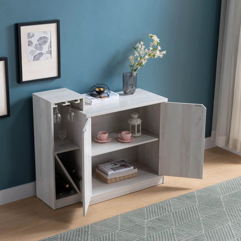 Bar Cabinet, Wine Bottle Storage Display Kitchen Cabinet, Holds 4 Wine Bottles - White Oak by Unique Piece Furniture