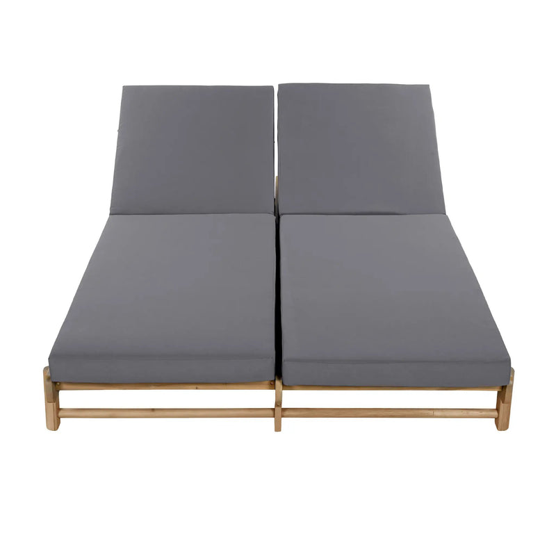 Light Teak Acacia Wood Double Chaise Lounger Set by HouseOfZazla