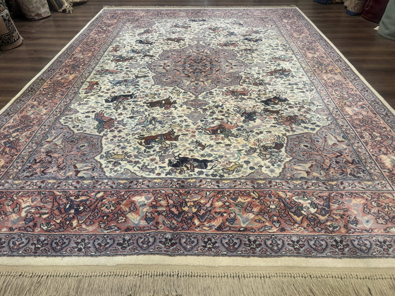 8.8 x 12 Karastan Ivory Hunting Rug #751, Vintage Wool Discontinued Original 700 Series, Rare by Jewel Rugs