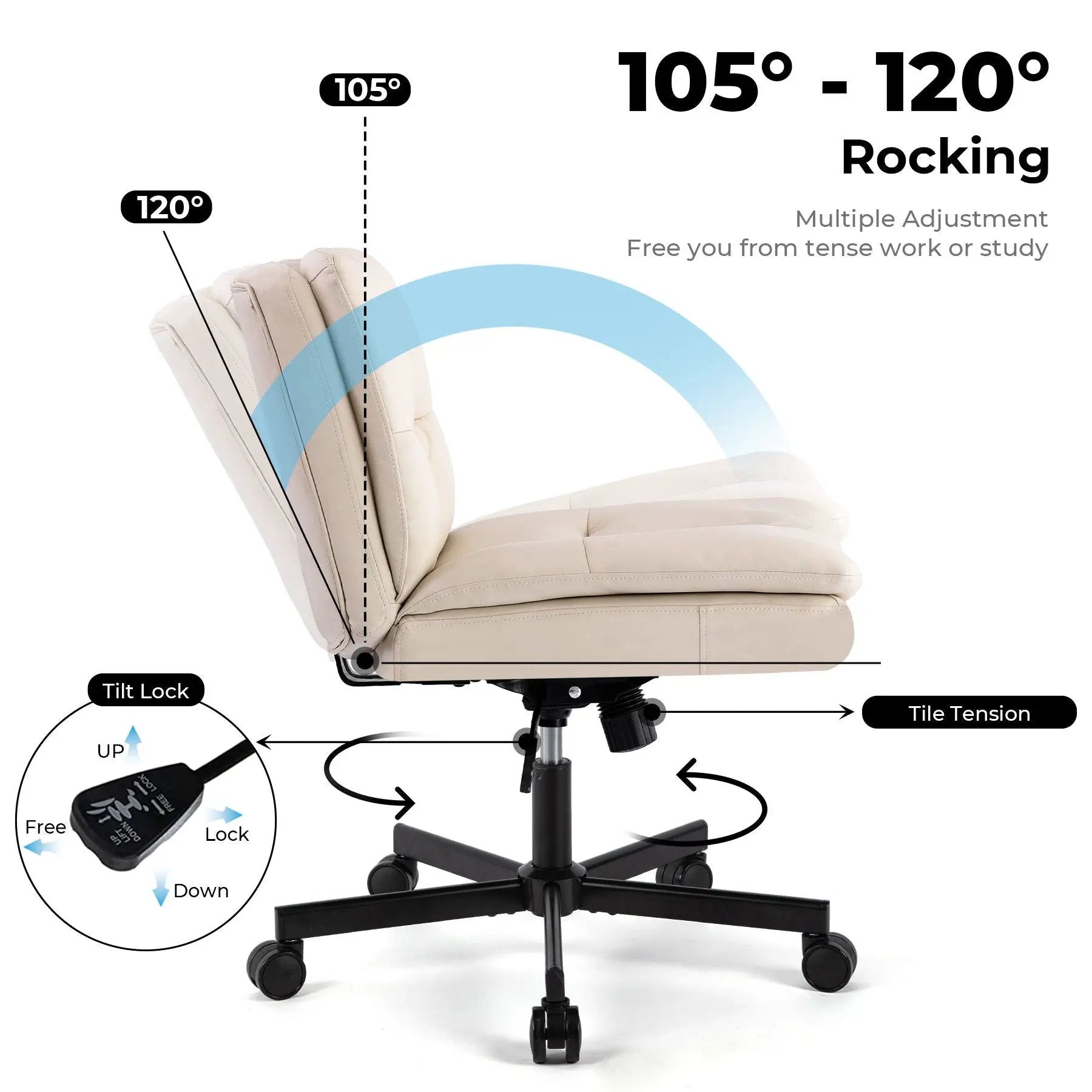 Large Size Swivel Home Office Desk Chair Armless Office Room Chair - Beige by Unique Piece Furniture