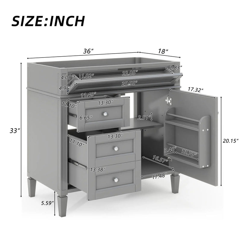 Bathroom Vanity With 2 Drawers And Tip-Out Drawer, Storage Cabinet by Unique Piece Furniture