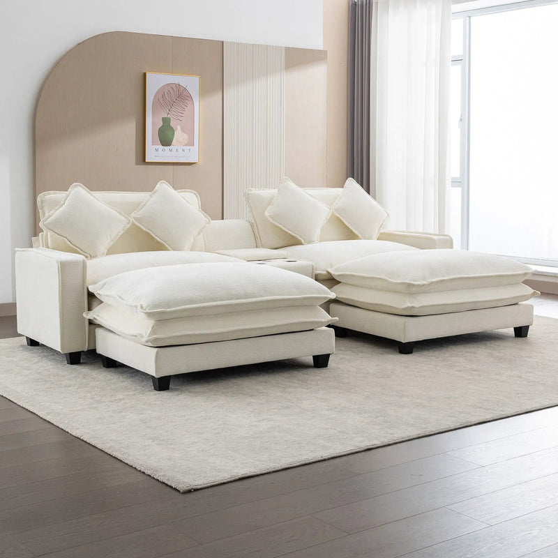 Sectional Sofa Upholstered Sofa With Two Removable Ottoman, Two USB Ports, Two Cup Holders And Large Storage Box For Living Room by HouseOfZazla
